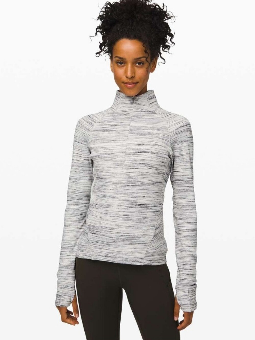 Light Gray Space-Dye Long Sleeve Mock Neck Top